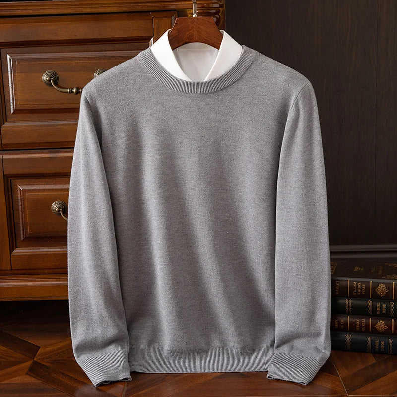 Men’s O-neck merino wool sweater for autumn & winter