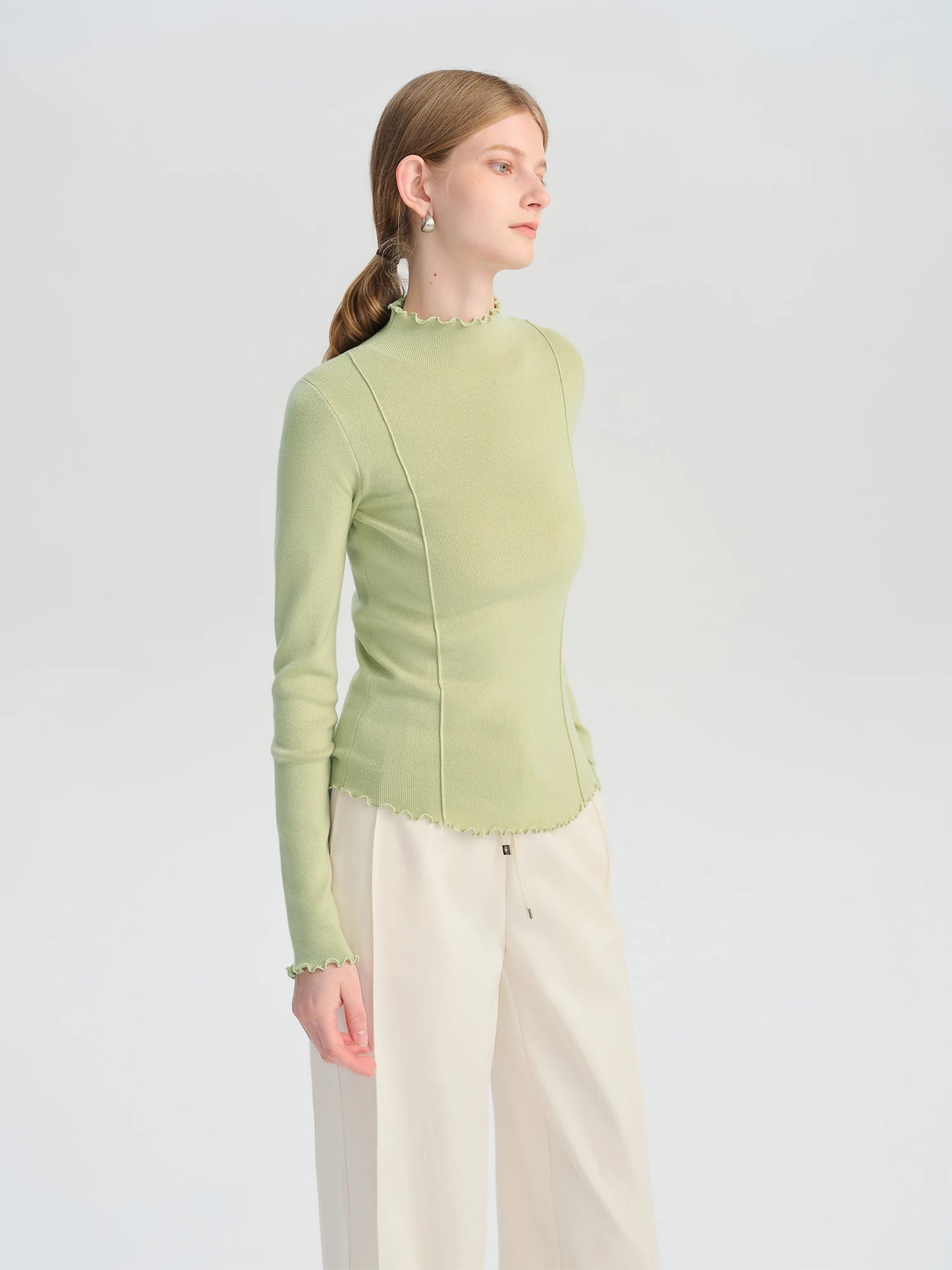 Women’s petite half-high collar embroidered knit sweater