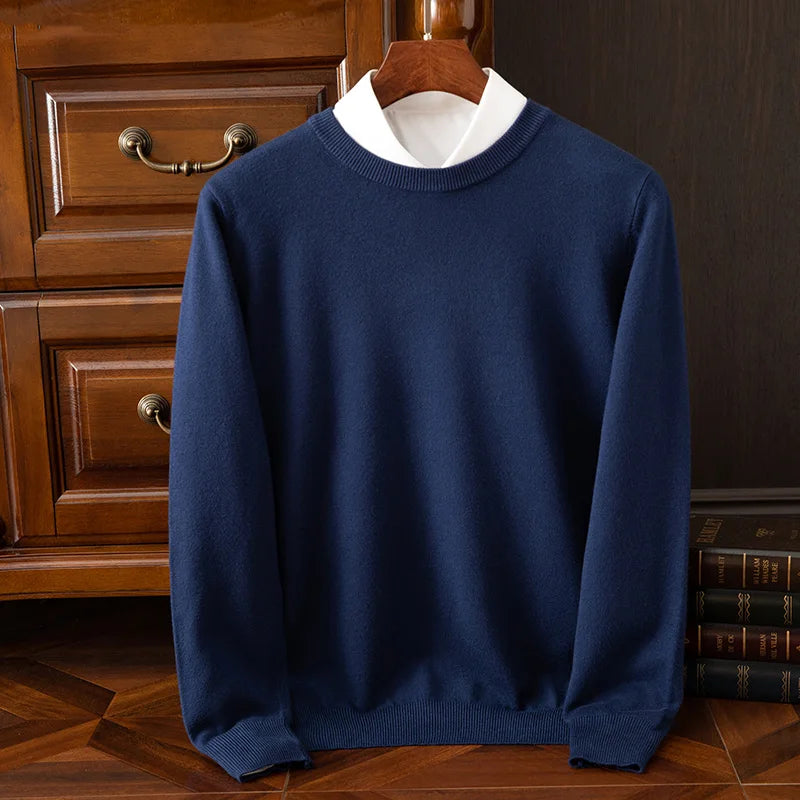 Men’s O-neck merino wool sweater for autumn & winter