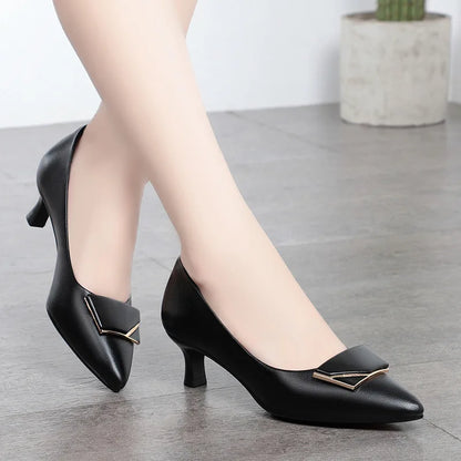Elegant Women’s Single Shoes – Trendy Leather High Heels