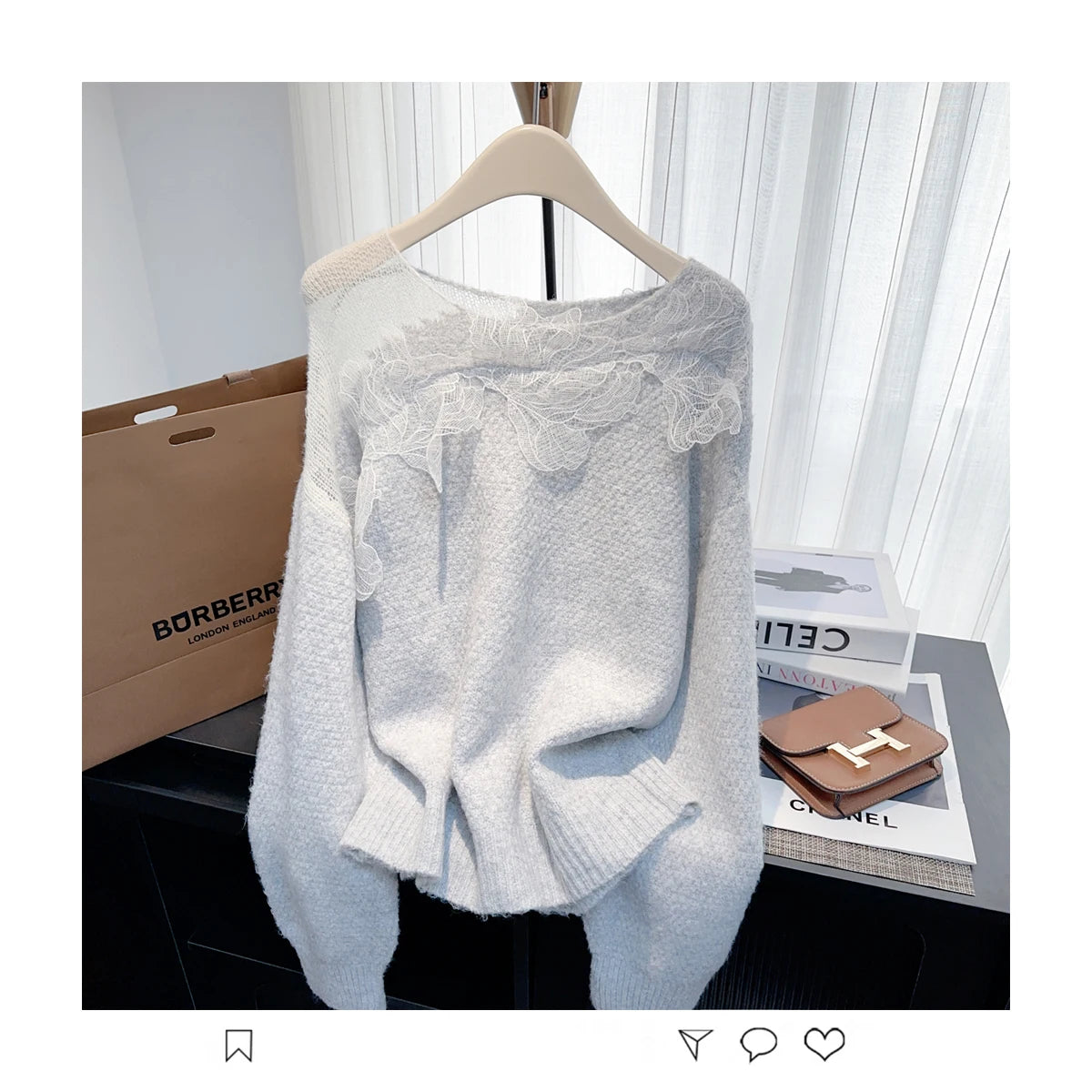 Women’s Korean lazy lace splicing sweater