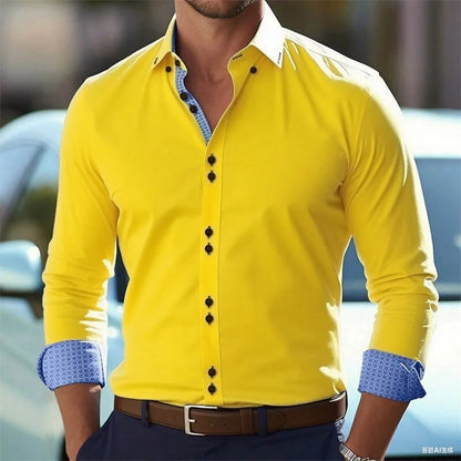Men’s long-sleeve button-down business casual shirt