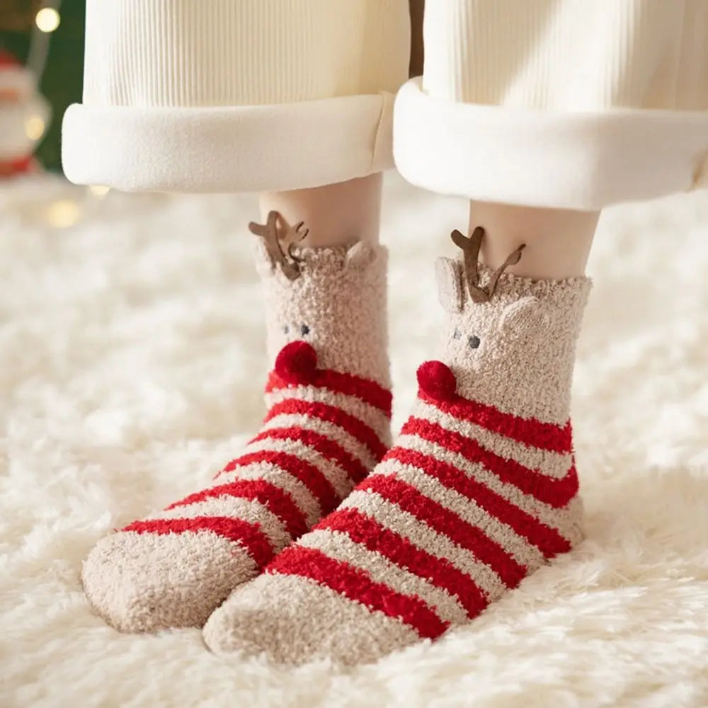 Cute Santa & Elk Socks – Thick Cozy Floor & Sleep Socks