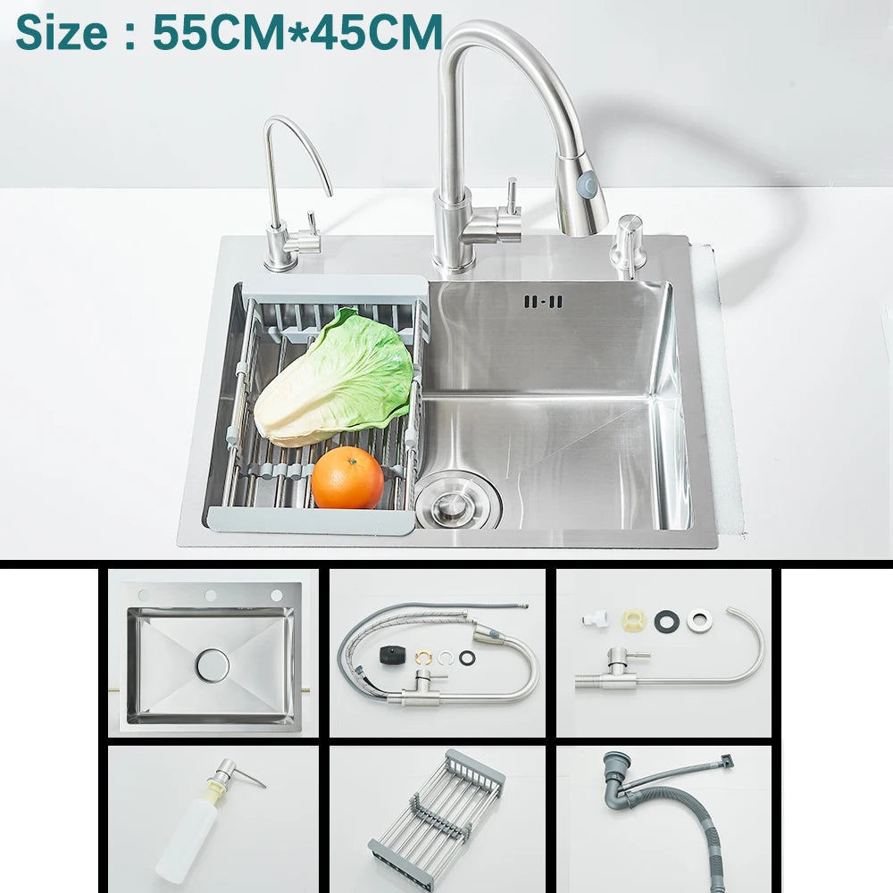 Multifunctional Kitchen Waterfall Sink – Large Single Basin, 304 Stainless Steel