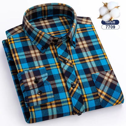 Big-size 8XL flannel shirt, soft 100% cotton, classic plaid