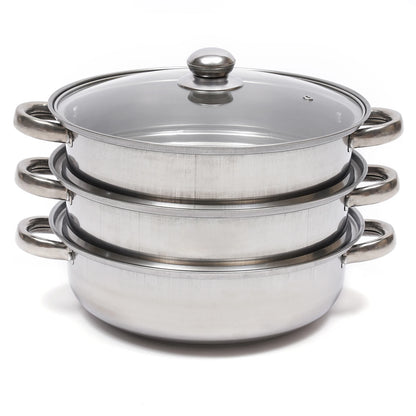 28cm 3-tier stainless steel food steamer for vegetables and large pots