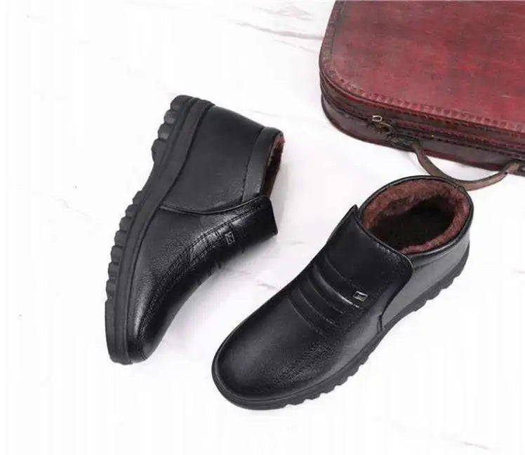 Men’s Waterproof Leather Shoes – High Top, Warm Winter Slip-On