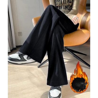 Straight-leg plush thermal trousers for casual wear