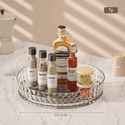 360° rotating spice rack tray for easy cabinet organization; non-slip design