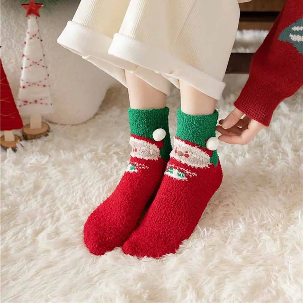 Cute Santa & Elk Socks – Thick Cozy Floor & Sleep Socks