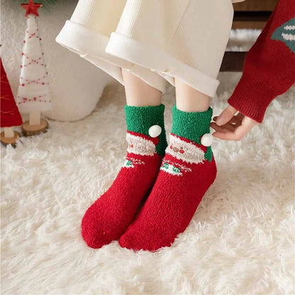 Cute Santa & Elk Socks – Thick Cozy Floor & Sleep Socks