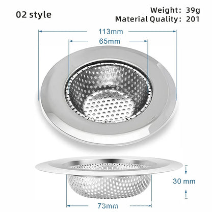 Durable stainless steel drain filter with fine mesh design; fits most sink drain holes