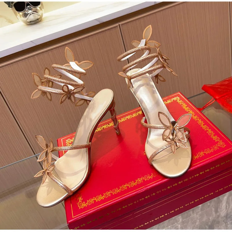 Crystal Butterfly Sandals – Sexy High Heel Gladiator Style