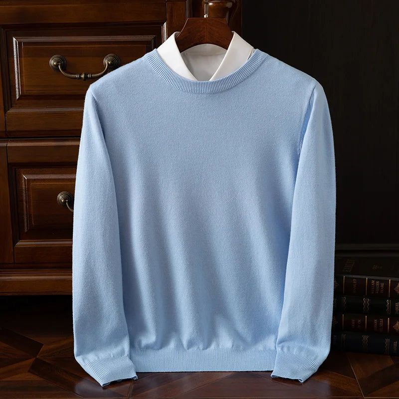Men’s O-neck merino wool sweater for autumn & winter