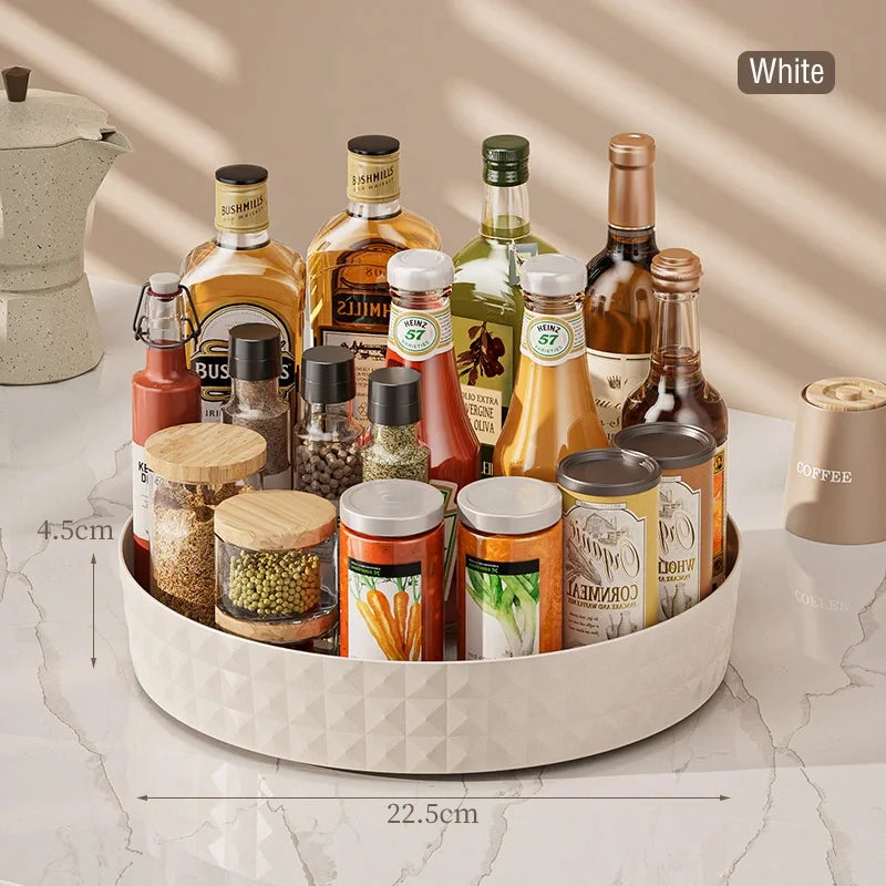 360° rotating spice rack tray for easy cabinet organization; non-slip design