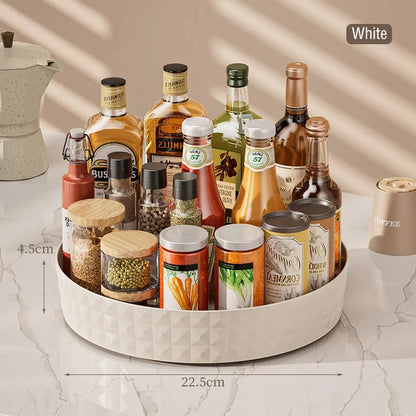 360° rotating spice rack tray for easy cabinet organization; non-slip design