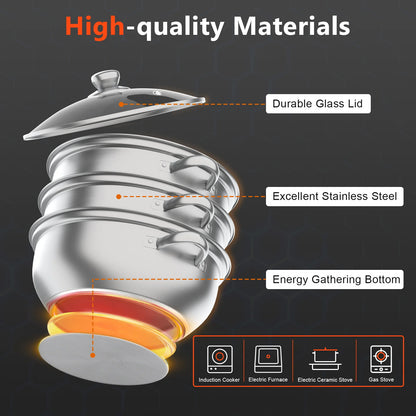 28cm 3-tier stainless steel food steamer for vegetables and large pots