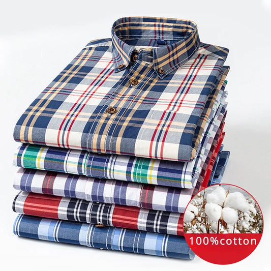 Premium cotton plaid shirt for men—clean, trendy, and comfortable