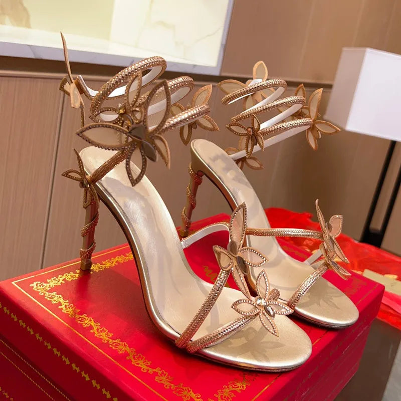 Crystal Butterfly Sandals – Sexy High Heel Gladiator Style