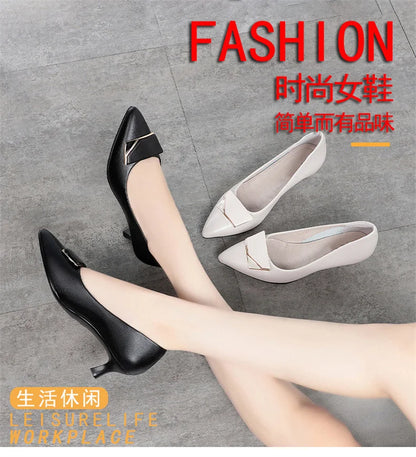Elegant Women’s Single Shoes – Trendy Leather High Heels