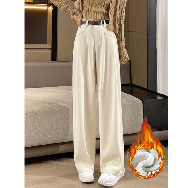 Straight-leg plush thermal trousers for casual wear