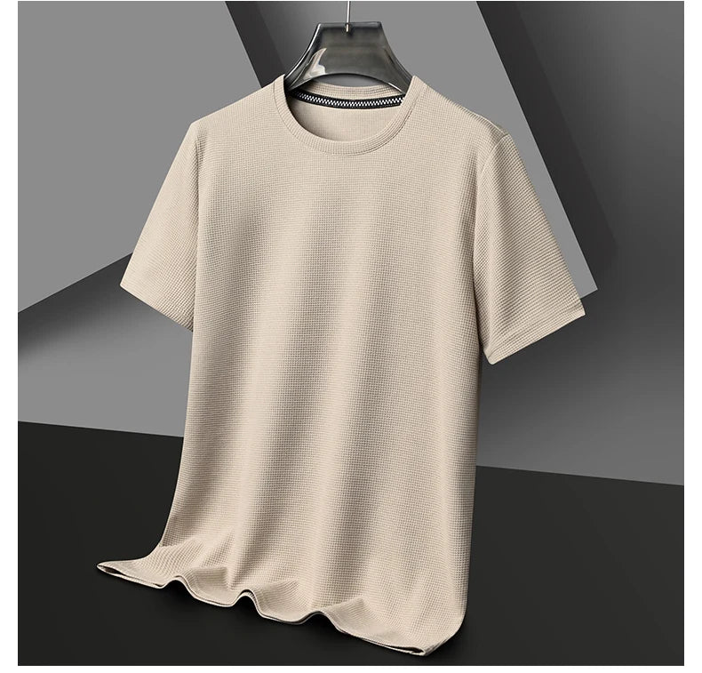 Men’s summer waffle round-neck T-shirt