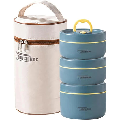 Portable insulated lunch box with 3 stackable containers