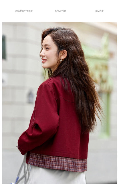 Turn-down collar long-sleeve outerwear for ladies