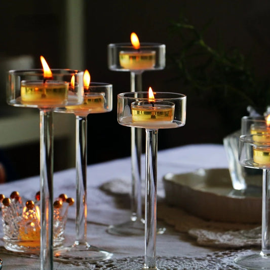 Elegant crystal candle set for table centerpieces and dinner settings.