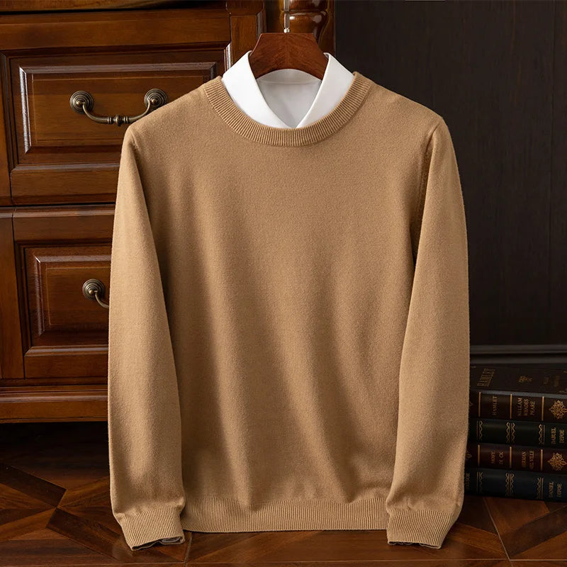 Men’s O-neck merino wool sweater for autumn & winter