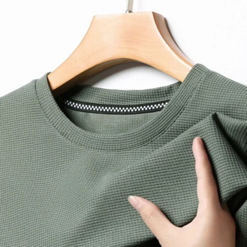 Men’s summer waffle round-neck T-shirt