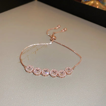 Rhinestone Charm Bracelet – Stars & Flowers, Gold Adjustable Bangle