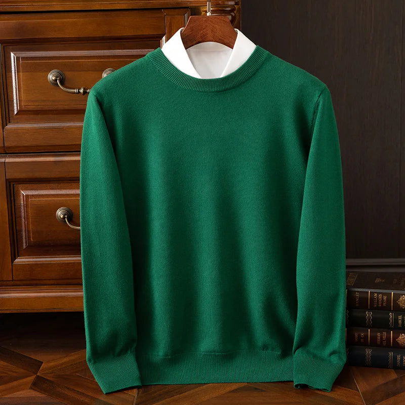 Men’s O-neck merino wool sweater for autumn & winter