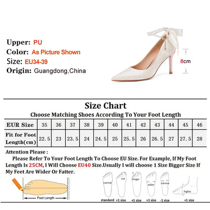 Luxury Fashion Pumps– Ribbon & Pearl Chain Design