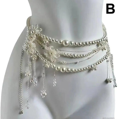 Y2K Pearl Waist Chain – Multilayer Body Jewelry for Women