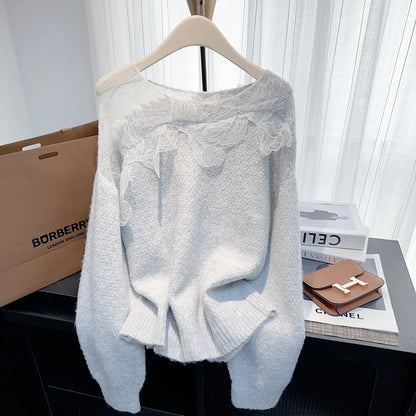 Women’s Korean lazy lace splicing sweater