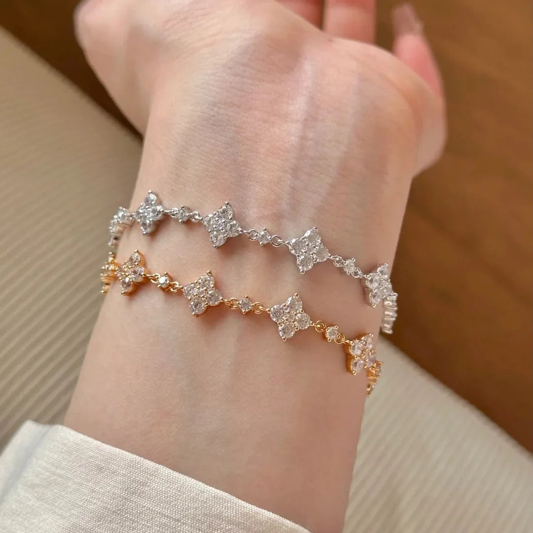 Foydjew 8-Flower Zircon Bracelet – Silver/Gold Women’s Jewelry