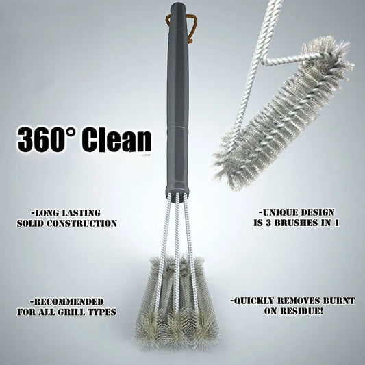 BBQ grill cleaning brush with stainless steel bristles