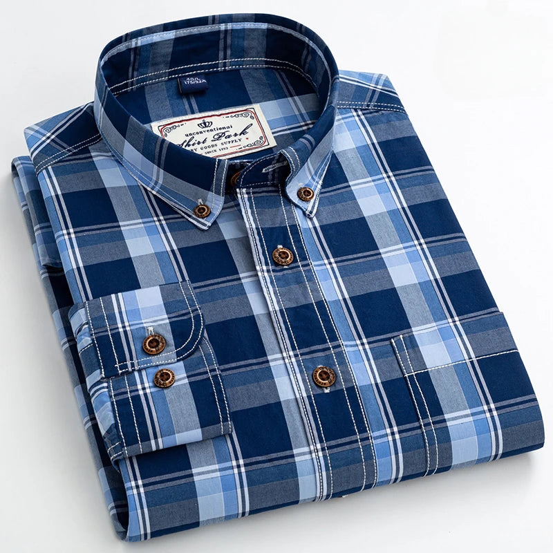 Premium cotton plaid shirt for men—clean, trendy, and comfortable