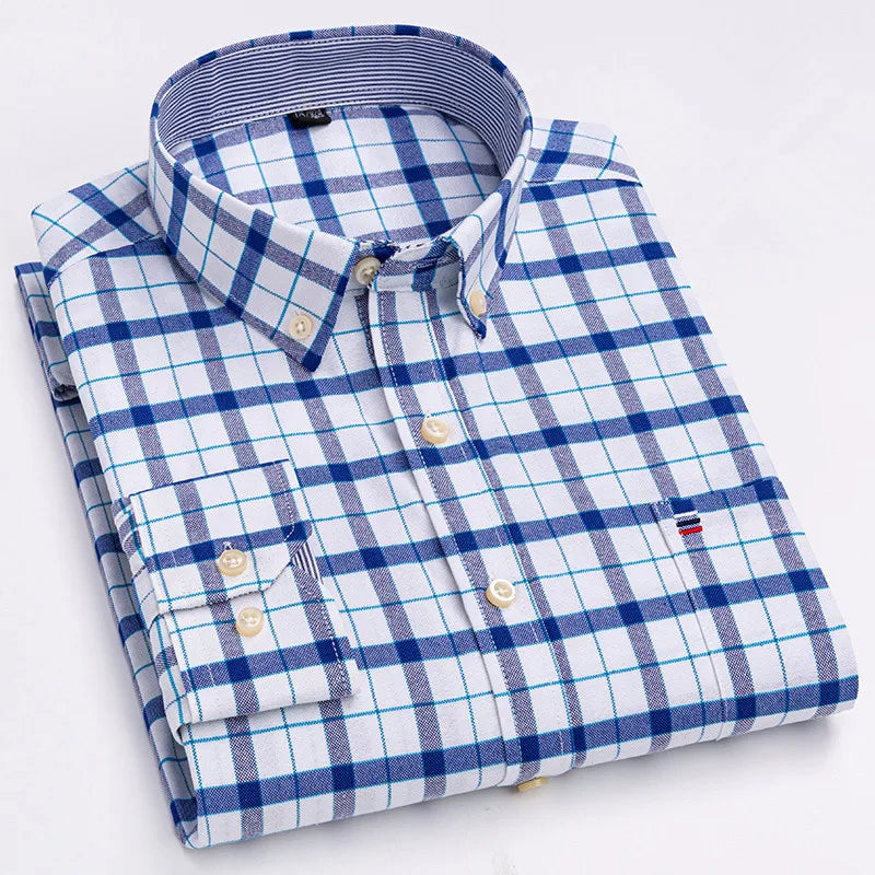 Smart casual cotton shirt with long sleeves, perfect for office or daily wear