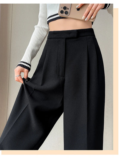 Women’s slim high-waist wool pants, autumn casual