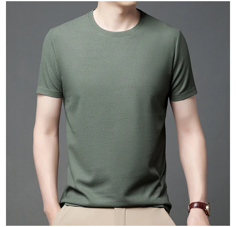 Men’s summer waffle round-neck T-shirt