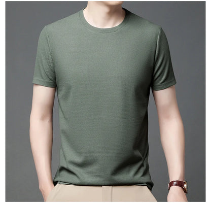 Men’s summer waffle round-neck T-shirt