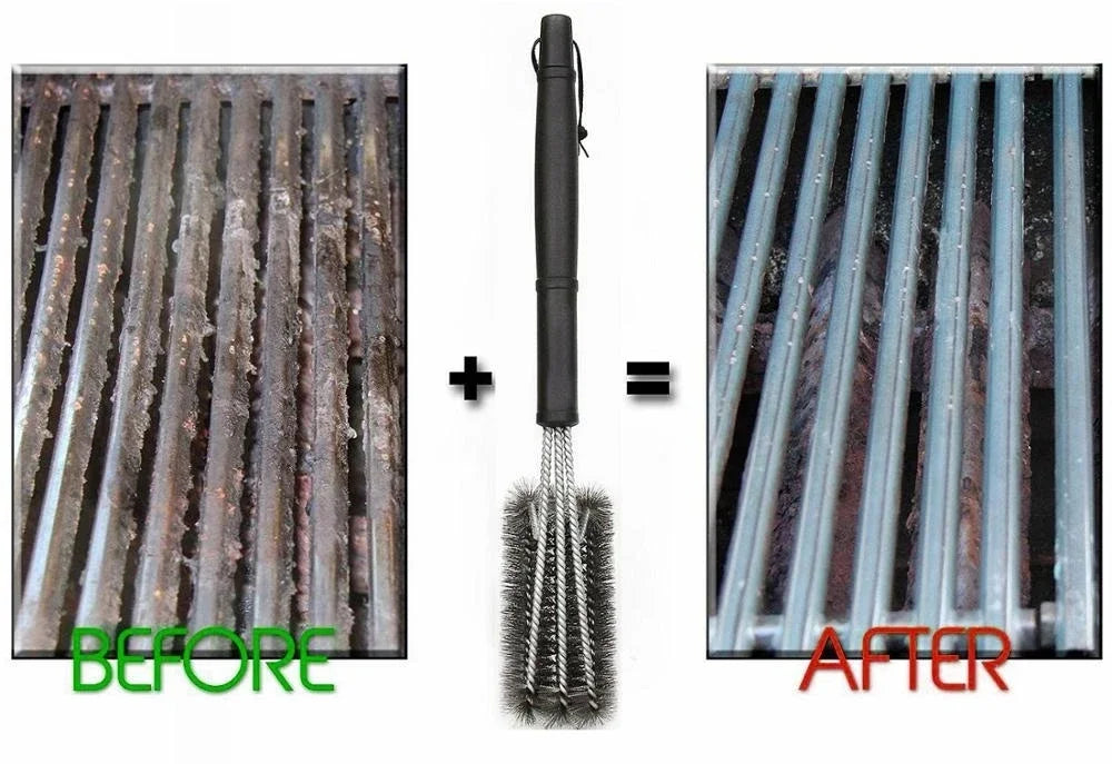 BBQ grill cleaning brush with stainless steel bristles