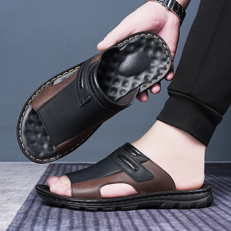 Lightweight comfortable leather outdoor slippers