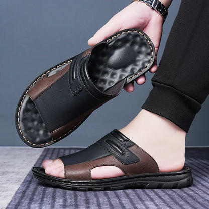 Lightweight comfortable leather outdoor slippers