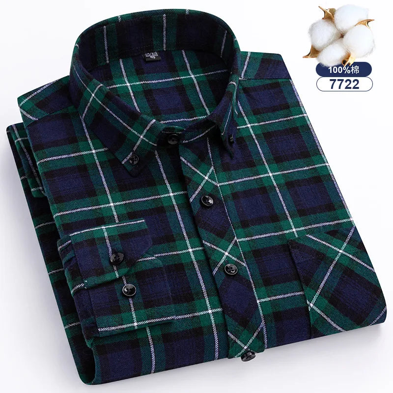 Big-size 8XL flannel shirt, soft 100% cotton, classic plaid