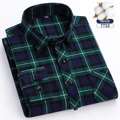 Big-size 8XL flannel shirt, soft 100% cotton, classic plaid