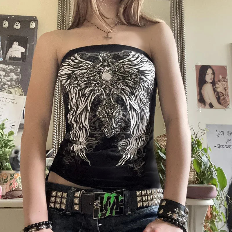 Women’s gothic black strapless tube top