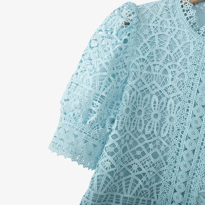 Casual loose hollow-out half puff sleeve top